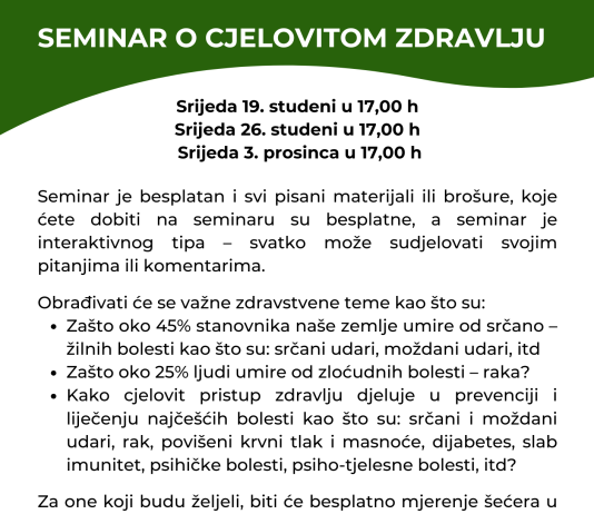 U Glini počinje besplatan seminar o cjelovitom zdravlju